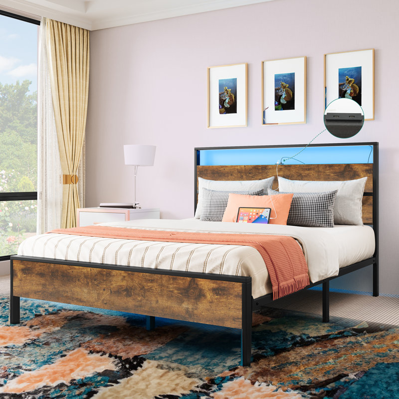 17 Stories Queen Platform Bed with Lighted Headboard and Footboard